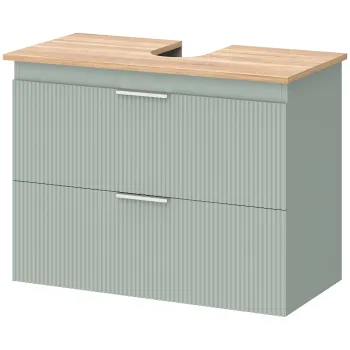 HOMCOM Corp sub lavoar, mobilier de baie cu 2 sertare, stil modern, 80 x 40 x 60 cm, verde si lemn natural | Aosom Romania imagine