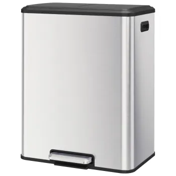 HOMCOM Cos de bucatarie 2 x 30 L, cu pedala, din otel inoxidabil, galeti detasabile si capac soft-close, argintiu | Aosom Romania imagine