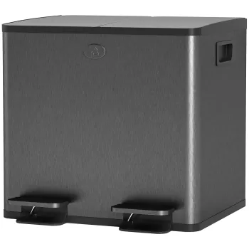 HOMCOM Cos de bucatarie dublu, 2 x 20L, cu pedala, capac cu inchidere moale, galeti interioare detasabile, rezistent la amprente, Argintiu | Aosom Romania imagine
