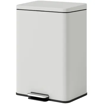 HOMCOM Cos de gunoi de bucatarie 20 L din metal, cos cu pedala, capac cu inchidere moale, crem | Aosom Romania imagine