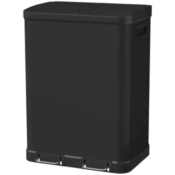 HOMCOM Cos de gunoi de bucatarie cu dublu compartiment 2 x 30 l cu pedala din otel inoxidabil, capac cu inchidere silentioasa, negru | Aosom Romania imagine