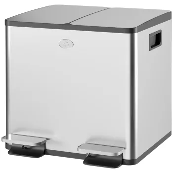 HOMCOM Cos de gunoi de bucatarie dublu, 2 x 15L, 2 coperti cu inchidere usoara, galeti interioare detasabile si manere | Aosom Romania imagine