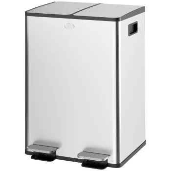 HOMCOM Cos de gunoi de bucatarie dublu, 2 x 28L, 2 capace cu inchidere moale, galeti interioare detasabile si manere | Aosom Romania imagine