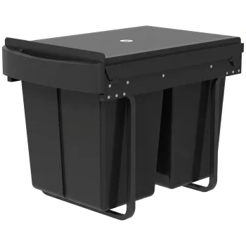 HOMCOM Cos de gunoi glisant sub chiuveta, cos pentru colectare selectiva, 2 x 20L, galeti interioare detasabile, 52 x 33,5 x 41 cm, negru | Aosom Romania imagine