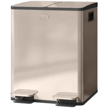 HOMCOM Cos de gunoi pentru bucatarie 2 compartimente 2 x 20L, otel inoxidabil, capac cu inchidere silentioasa, 45,8x36x51,6cm, auriu | Aosom Romania imagine