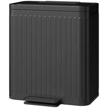 HOMCOM Cos de gunoi pentru bucatarie, 2 x 20 L compartimente, separare eficienta a deseurilor, pedala, plastic, metal, Negru | Aosom Romania imagine