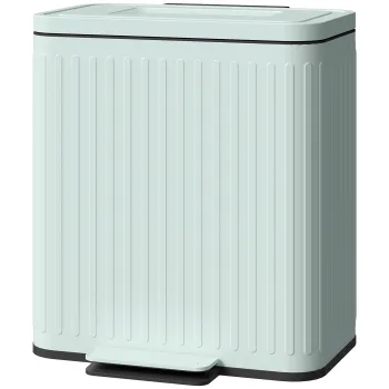 HOMCOM Cos de gunoi pentru bucatarie, 2 x 20 L compartimente, separare eficienta a deseurilor, pedala, Plastic, Metal, Verde | Aosom Romania imagine