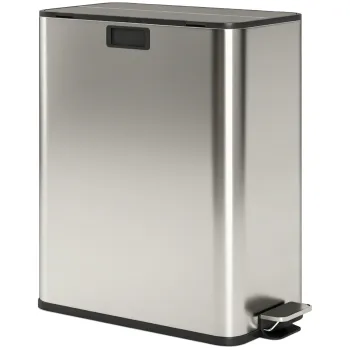 HOMCOM Cos de gunoi pentru bucatarie 2 x 28L, cos cu pedala din otel inoxidabil cu capac Soft-Close, cosuri interioare detasabile | Aosom Romania imagine