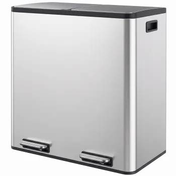HOMCOM Cos de gunoi pentru bucatarie 2 x 30 L, cu pedala, din otel inoxidabil, cu recipiente detasabile si inchidere lenta, argintiu | Aosom Romania imagine