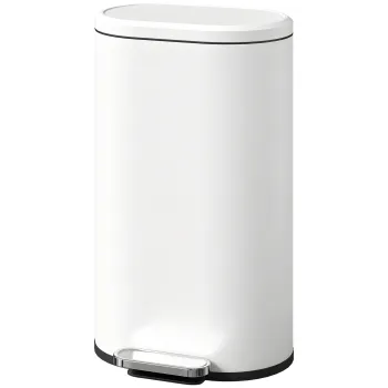 HOMCOM Cos de gunoi pentru bucatarie 30 L, cos cu pedala cu capac Soft-Close, pedala din metal, alb crem, 36,5 X 31 x 61 cm | Aosom Romania imagine