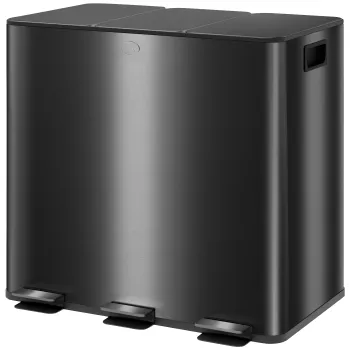 HOMCOM Cos de gunoi pentru bucatarie 45L cu 3 compartimente de 15L, capac, cosuri interioare detasabile, 3 x 15L, negru | Aosom Romania imagine