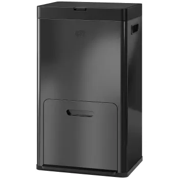 HOMCOM Cos rectangular cu pedala, cos bucatarie 56 L, 3 compartimente, inchidere silentioasa, otel inox, 45,7x35,8x76cm negru | Aosom Romania imagine