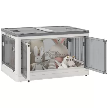 HOMCOM Cosuri de depozitare stivuibile cu capac, Cosuri de depozitare pliabile, Cutii de depozitare pliabile pe roti cu acces pe 5 laturi, Container de depozitare din plastic cu usi, 69L, Alb imagine