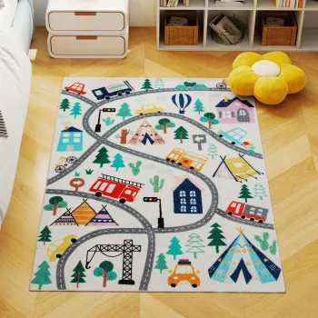 HOMCOM Covor Autostrada, fundal alb, fleece moale, usor de ingrijit, Multifarbat | Aosom Romania imagine