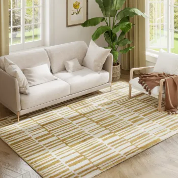 HOMCOM Covor de living 200 x 140 cm fir scurt lavabil in masina hipoalergic pentru living, dormitor, birou, galben | Aosom Romania imagine