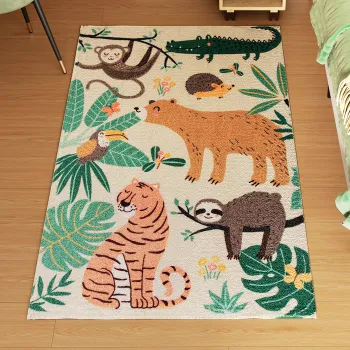 HOMCOM Covor din Fleece cu Model de Jungla, usor de intretinut, Crem + Multicolor | Aosom Romania imagine