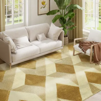 HOMCOM Covor Modern Hipoalergenic si Lavabil cu Efect 3D 230x160cm Galben | Aosom Romania imagine