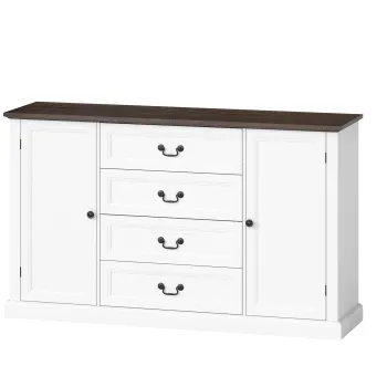 HOMCOM Credenta de Bucatarie, Mobilier de Bucatarie cu 4 Sertare Soft Close, Blat Gros, Bufet cu Rafturi Reglabile, Stil Rustic, pentru Sufragerie, Sala de Mese, 147x40x87 cm, Alb | Aosom Romania imagine