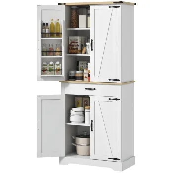 HOMCOM Credinta bucatarie bufet bucatarie, 4 usi, 6 rafturi cu usi, 1 sertar si rafturi reglabile 76,5 x 40 x 181 cm alb | Aosom Romania imagine