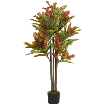 HOMCOM Croton Artificial 120 cm Planta Artificiala Decorativa cu Ghiveci si Frunze pentru Decor Interior Multicolor | Aosom Romania imagine