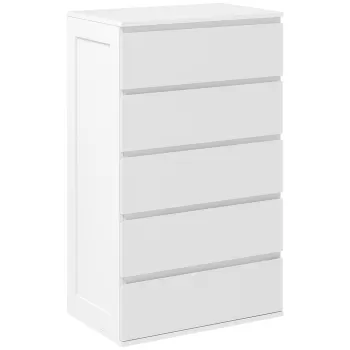 HOMCOM Cufar cu Sertare, Cufar cu 5 Sertare pentru Dormitor, Organizator pentru Depozitare cu 5 Sertare cu Glisiere Metalice si Canelura, Alb imagine