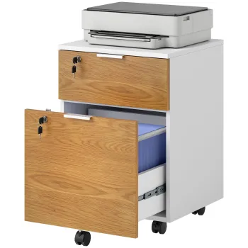 HOMCOM Cufar de birou, mobilier de depozitare 2 sertare 2 bare pentru fisiere suspendate, cu cheie 2 chei 42x40x60 cm | Aosom Romania imagine