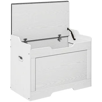 HOMCOM Cufar de depozitare de 103 litri, banca cu spatiu de depozitare cu balama de siguranta, perna de sezut, pentru diferite camere, Alb | Aosom Romania imagine