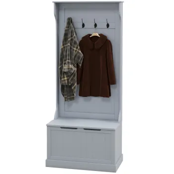 HOMCOM Cuier 3 in 1 cu 4 Carlige, Banca Depozitare si Cuier, Mobilier cu Spatiu de Depozitare, 71,5x39,5x170 cm, Gri | Aosom Romania imagine