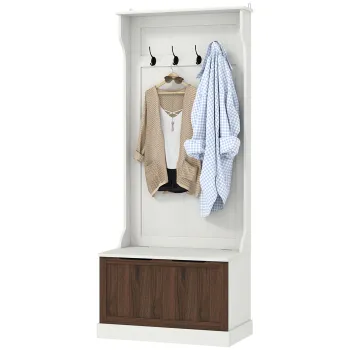 HOMCOM Cuier de Intrare 3 in 1 cu 4 Carlige, Etajera pentru Pantofi si Banca Depozitare, 71,5x39,5x170 cm, Maro | Aosom Romania imagine