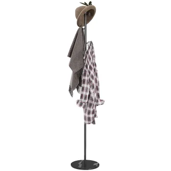 HOMCOM Cuier de Podea Autoportant cu 6 Carlige Disc si Baza din Ardezie, O32x171 cm, Negru | Aosom Romania imagine