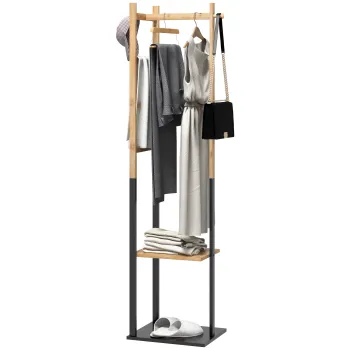HOMCOM Cuier de Podea Autoportant cu Bara Centrala, 4 Bare Laterale, 2 Carlige si 2 Rafturi, 46x28,5x153,5 cm, Negru | Aosom Romania imagine