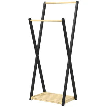 HOMCOM Cuier de Podea din Lemn cu 2 Bare, Suport pentru Haine Autoportant Modern cu Raft Inferior, 61x45x152 cm, Natural imagine