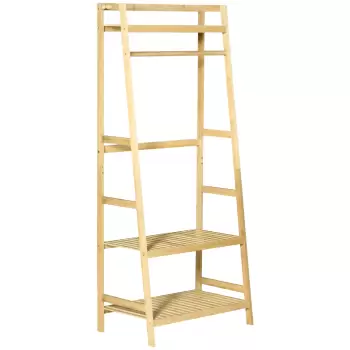 HOMCOM Cuier de Podea din Lemn de Bambus, Suport pentru Haine cu Rafturi pentru Hol si Dormitor, 70x42x164cm imagine