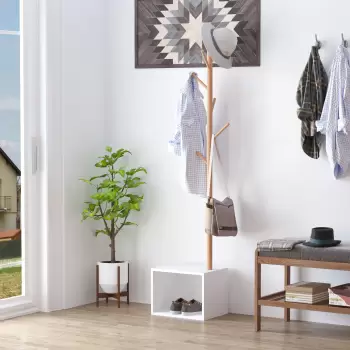 Homcom Cuier Dulap pantofi cu 6 Agatatoare in Bambu, Alb, 40x30x180cm imagine