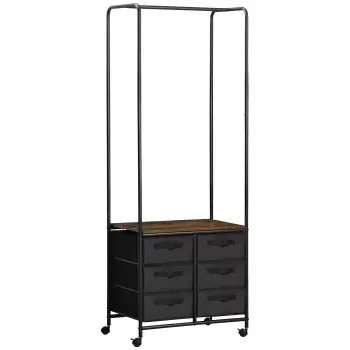HOMCOM Cuier in stil industrial pentru haine, cu 6 sertare din tesatura, organizator deschis pentru dulap pentru hol, dormitor si dulap, maro rustic imagine