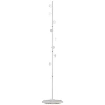 HOMCOM Cuier Inalt cu 8 Carlige si Baza Rotunda, Cuier de Podea din Otel si Marmura, 35x35x170 cm, Alb | Aosom Romania imagine