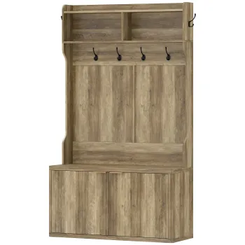 HOMCOM Cuier pantofar 4 in 1 Cuier modern cu raft deschis pentru hol intrare dormitor 100x38x172 cm Stejar | Aosom Romania imagine