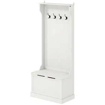 HOMCOM Cuier pantofar cu banca de depozitare 4 carlige Stil modern 71,5x39,5x170 cm Alb | Aosom Romania imagine