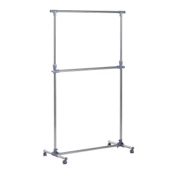 HOMCOM Cuier pentru haine cu inaltime si extensie reglabile, 165 x 48 x 180 cm, Inox / ABS, Argintiu / Gri imagine