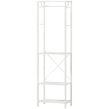 HOMCOM Cuiere de Intrare cu Suport pentru Incaltaminte, Bara pentru Haine, 4 Carlige, Raft Superior si 2 Rafturi pentru Incaltaminte, 52x30x180 cm, Alb | Aosom Romania imagine