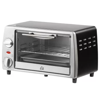 HOMCOM Cuptor Electric 10L Temperatura Reglabila Timer, Gratar si Tava Incluse, 36.5x26x22cm, Argintiu Negru | AOSOM RO imagine