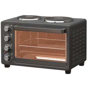 HOMCOM Cuptor Electric de Masa 28L 2600W cu Placi de Incalzire Temperatura Reglabila Cronometru Tava Negru | Aosom Romania imagine
