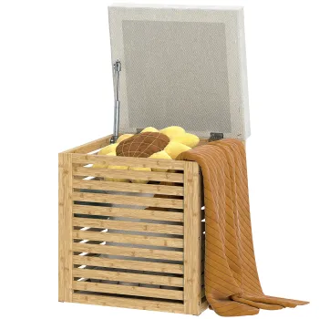 HOMCOM Cutie de depozitare scaun de depozitare 54.76 L design lamelar cadru din bambus natural 40 x 40 x 47 cm lemn natural | Aosom Romania imagine