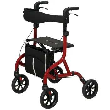 HOMCOM Deambulator cu Scaun si Spatar pentru Varstnici Pliabil, Reglabil pe Inaltime, Suport pentru Baston, Rosu | Aosom Romania imagine