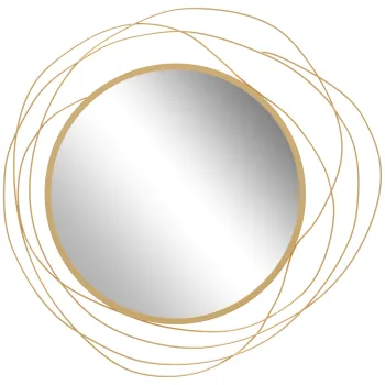 HOMCOM Decor Oglinda de Perete, Arta Metalica de Perete, Oglinda Rotunda pentru Living, Dormitor, Sufragerie, 65x65x1 cm, Auriu imagine