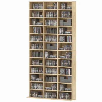 HOMCOM Depozite pentru CD-uri si DVD-uri, biblioteca de depozitare 1116 CD-uri/528 DVD-uri, 36 compartimente si rafturi reglabile, chenar | Aosom Romania imagine