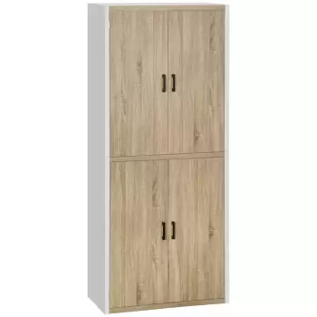 HOMCOM din lemn MDF dulap cu 4 rafturi reglabile, 4 usi si dispozitiv anti-basculare, 80x40x182cm, crem si alb imagine