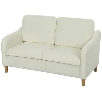 HOMCOM Divan 2 Locuri Imbottit in Sherpa cu Perne Detasabile, Picioare din Lemn de Eucalipt, Design Compact pentru Living, 137x69x82 cm, Crem | Aosom Romania imagine