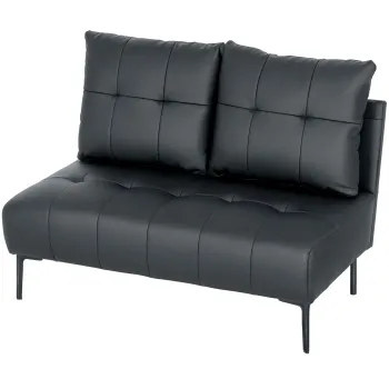 HOMCOM Divan cu Doua Locuri Compact din Piele Sintetica, Divan Modern Capitonat cu Nasturi cu Imbunatatire Spumoasa si Picioare din Lemn, Canapea Fara Brate pentru Sufragerie si Birou, 115x73x83 cm, Negru | Aosom Romania imagine