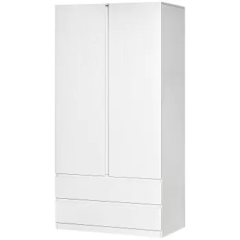 HOMCOM Dulap alb cu cuier pentru haine si 2 sertare glisante pentru dormitor din PAL, 100x60x200 cm imagine